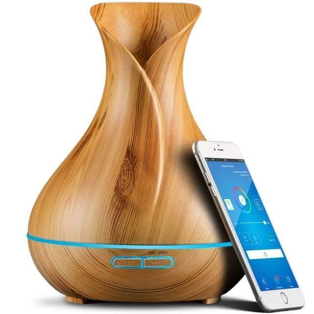 Smart Wifi Wireless Essential Oil Diffuser with Alexa Google App Voice Control 400ml - Light Wood Grain / US $67.97